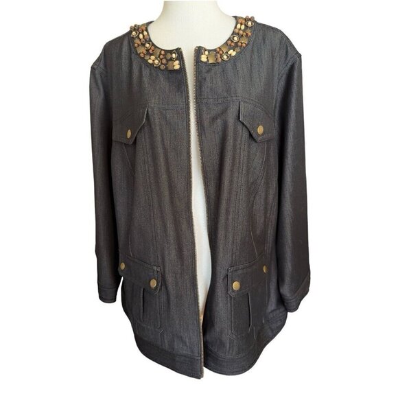 Ruby Rd Woman Black Round Neck Long Sleeve Full Zip Jacket Women's Sz 20W - Picture 1 of 16